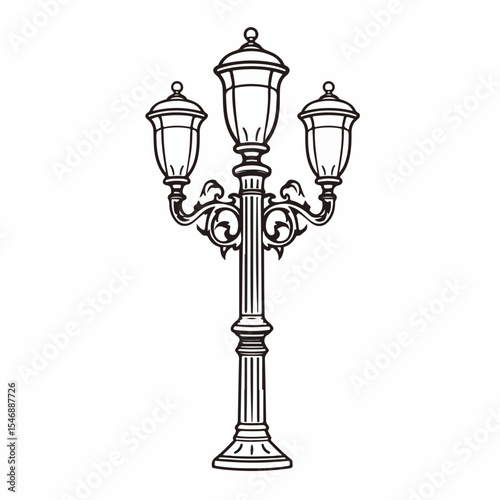 Elegant Vintage Lamp Street Decoration Outline Vector Illustration