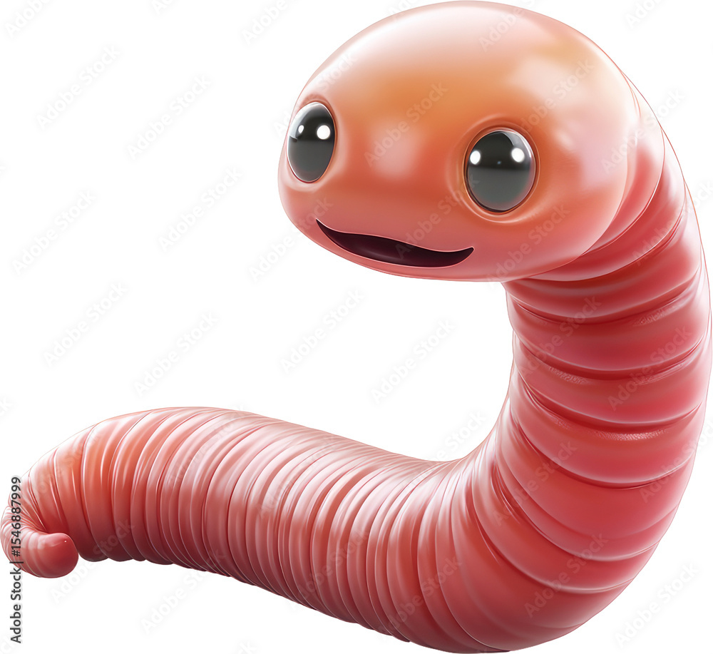 Fototapeta premium Cheerful Cartoon Worm Rendered in 3D Against White Background