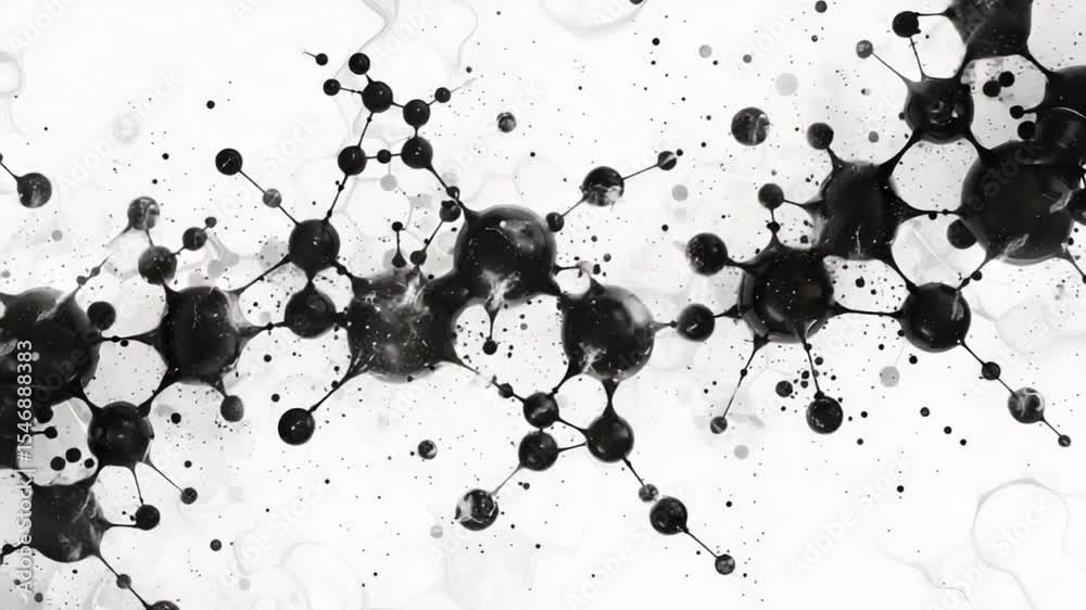 Abstract black molecule structure on white background, science concept illustration