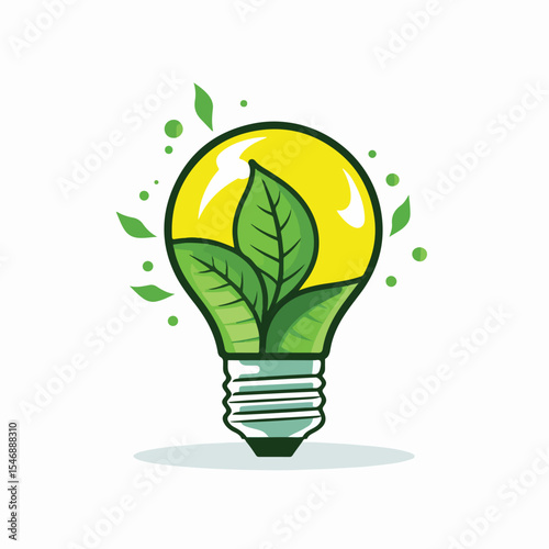 Illustration of Ecological Energy Concept with Light Bulb, Leaf, and Pictogram
