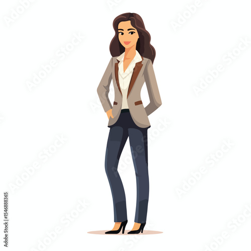 Professional Business Woman Standing Avatar Cartoon Character Illustration