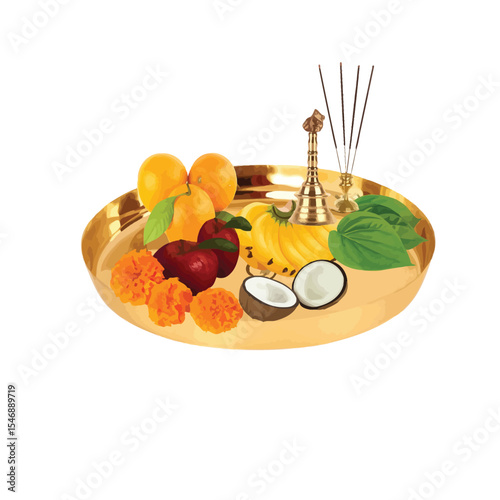 Hindu Puja Thali with Offerings
