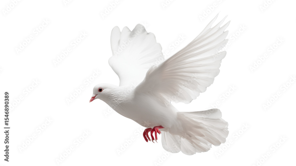Obraz premium Free white dove flying in mid-air transparent background