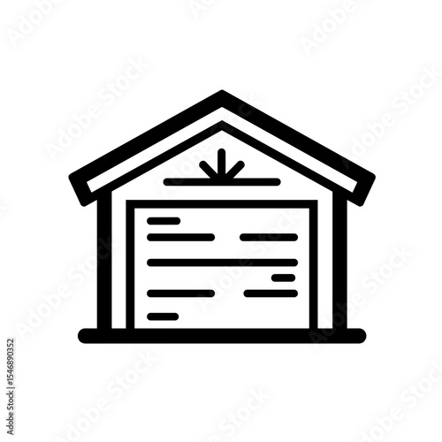 Simple outline of a garage with a peaked roof and door  