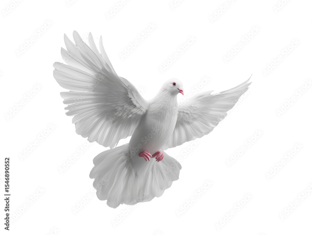Fototapeta premium Free white dove flying in mid-air transparent background