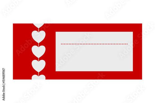 A blank ticket or coupon with love hearts in flat design vector illustration