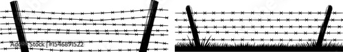 Barbed wire fence black and white illustration