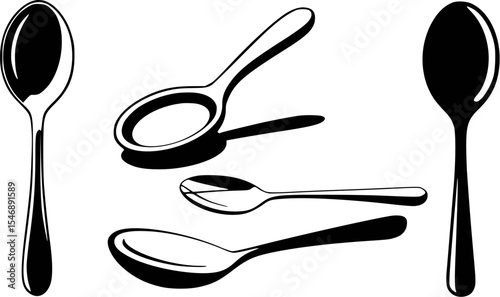 Black and white vector illustration of spoons