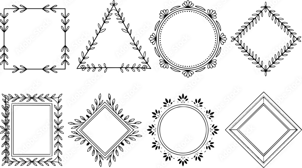 Obraz premium Elegant geometric frames with decorative leafy elements
