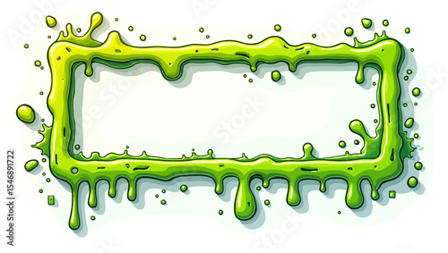 Cartoon green slime frame with dripping goo texture, perfect for spooky, gross, or fun Halloween and kids’ content.
