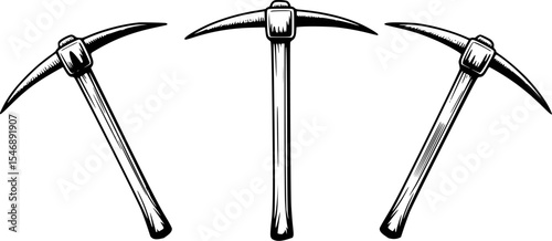 Three black and white pickaxes tools illustration