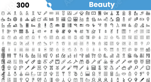 A diverse collection of beauty-related icons, featuring products, tools, and accessories for skincare, makeup, and personal care.