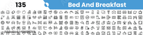 A diverse collection of monochrome icons representing bed and breakfast amenities and services, perfect for hospitality themes.