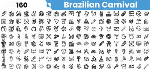 A vibrant collection of Brazilian Carnival icons showcasing culture, music, and festivities in a playful black and white design.