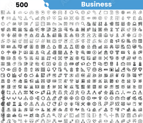 A collection of monochrome business icons showcasing various themes like communication, finance, and technology.