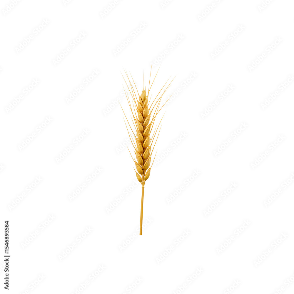 Golden Wheat Ear Isolated on White, Symbol of Harvest Golden Wheat Ear Isolated on White, Symbol of Harvest