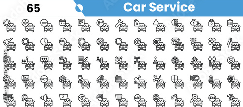 A diverse collection of car service icons, showcasing various automotive maintenance and repair services in a clean, minimalistic design.
