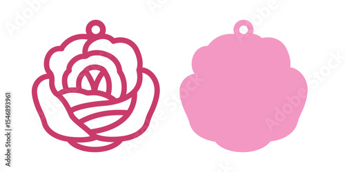 Two layered design with rose flower for earrings, pendant or keychain. Floral jewelry silhouette cutting template. Cnc Laser cut with metal, wood or leather. Botanical vector stencil