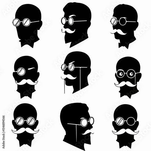 Silhouettes of men with mustaches and glasses