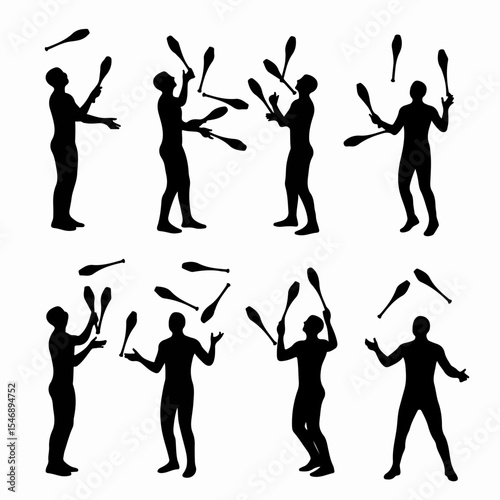 Silhouettes juggling juggling clubs performing performing