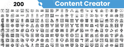 A diverse collection of icons representing various aspects of content creation, including video, photography, and social media.