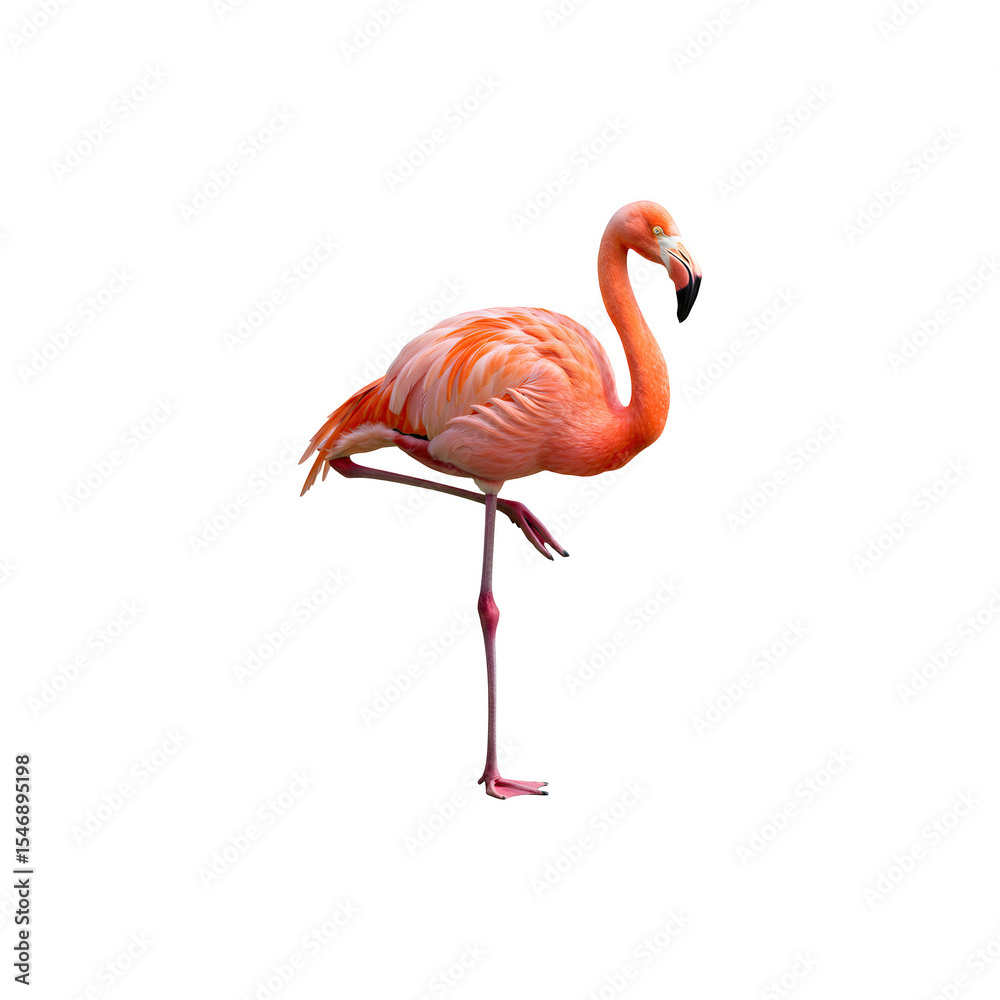 Obraz premium Flamingo Standing Gracefully on One Leg with Head Turned Backwards