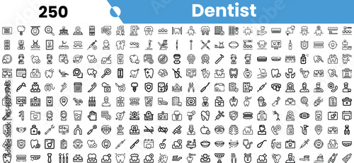 A comprehensive collection of dental-related icons showcasing various tools, procedures, and dental health elements.