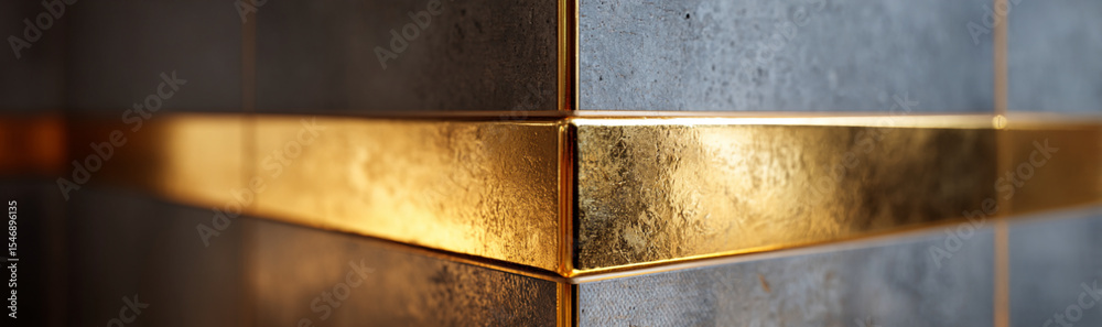 Fototapeta premium A close-up of a corner in a modern bathroom with a vertical golden metal stripe.