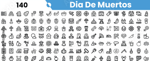 A vibrant collection of Dia De Muertos icons, celebrating Mexican culture with intricate designs and symmetrical patterns, perfect for designs.
