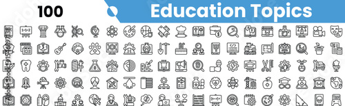 A diverse collection of educational topic icons in a minimalistic black and white design, enhancing creativity and learning.