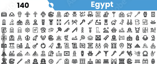 A diverse collection of Egyptian symbols and icons in black and white, celebrating the rich heritage and culture of ancient Egypt.