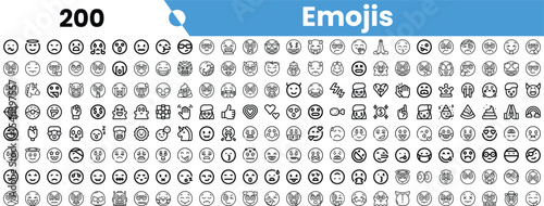 A diverse collection of emojis in black and white, showcasing various emotions and symbols, perfect for digital communication.