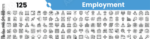 A comprehensive collection of employment-related icons, showcasing various aspects of the workforce and job opportunities in a minimalist design.