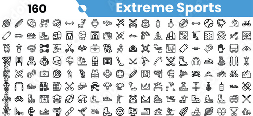 A diverse collection of extreme sports icons representing various activities and equipment, showcasing the thrill of adventure and action.