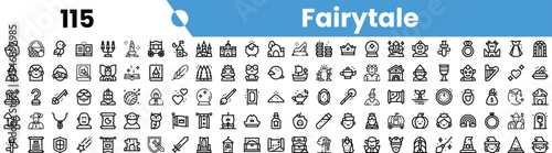 A collection of fairy tale-themed icons, featuring various characters and objects that evoke magic and storytelling.