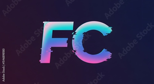Glitchy Gradient FC Letters on Dark Background with Digital Distortion.
