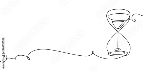 Line hourglass time continuous sand glass hour one watch clock icon. Drawing line hourglass vector past outline illustration abstract concept art logo background sandglass linear wait single countdown