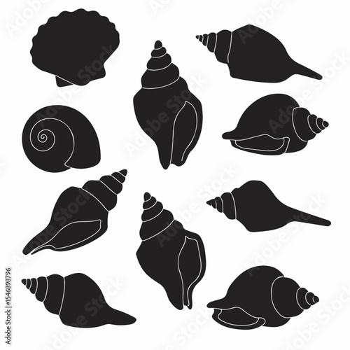Seashells silhouette collection sea ocean life summer