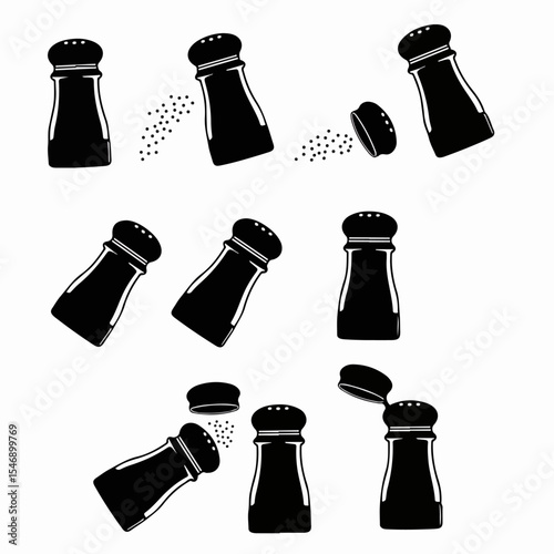 Salt shaker silhouettes with sprinkling, open top