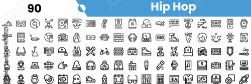 A diverse collection of hip hop icons including music equipment, urban symbols, and cultural elements, evoking the vibrant spirit of hip hop culture.
