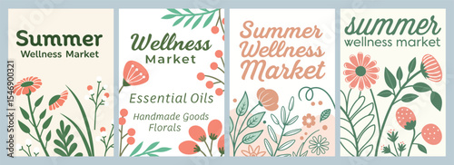 Vibrant Summer Wellness Market Poster Designs Featuring Colorful Floral Elements for a Refreshing and Invigorating Experience