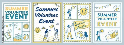 Vibrant Poster Designs Showcasing Colorful Illustrations for an Engaging Summer Volunteer Event with Lively Themes