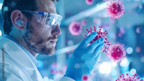 Wallpaper Mural Scientist Examining Virus Model In Lab Torontodigital.ca