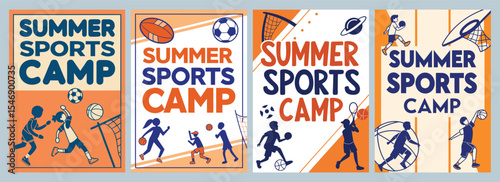 Vibrant Summer Sports Camp Posters Showcasing Diverse Children Engaged in Exciting Athletic Activities Inspiring Creativity and Inclusion Through Dynamic Design