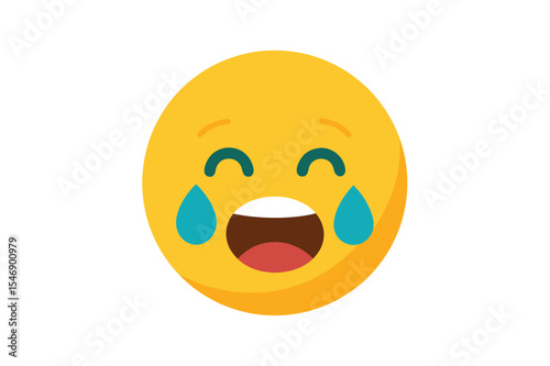 Crying Emoji Clipart Vector Illustration of a Tearful Smiley Face on White Background