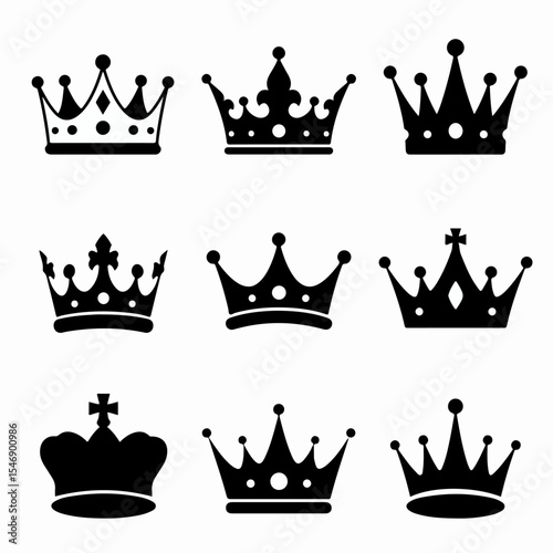 Royal crowns set monarch power authority concept