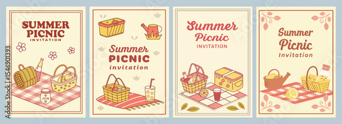Vibrant Summer Picnic Invitation Designs Showcasing Baskets and Delicious Food Items in Stunning Poster Formats