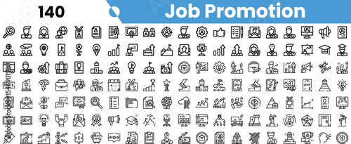 A diverse set of job promotion icons, showcasing various business themes, such as teamwork, growth, and achievement in a sleek, monochromatic design.