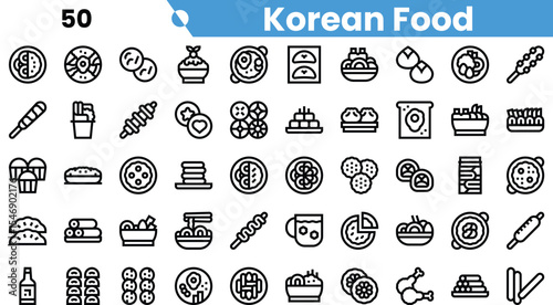 A vibrant collection of Korean food icons, showcasing a variety of delicious dishes and snacks in a playful, minimalist style.