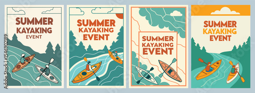 Vibrant Summer Kayaking Posters Celebrating Diversity on Serene Waters with Stunning Designs